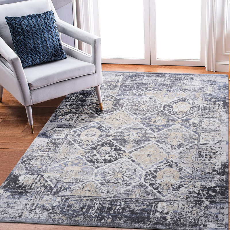 Tapis gris / bleu 5X7, Rectangle 5 pi x 7 pi