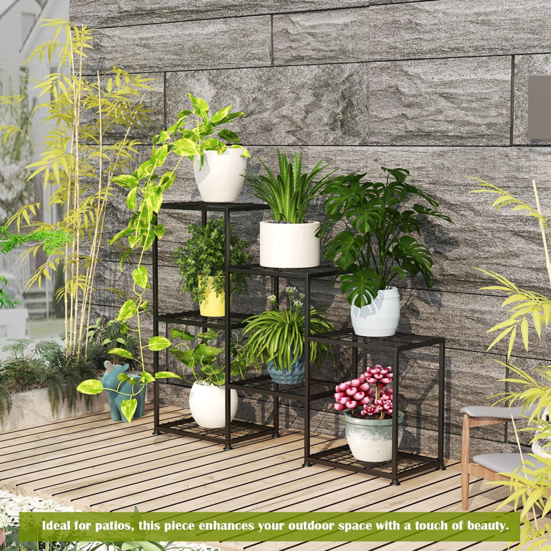 Tablette d'extérieur à plusieurs niveaux pour plantes multiples, support à 3 niveaux pour 7 plantes