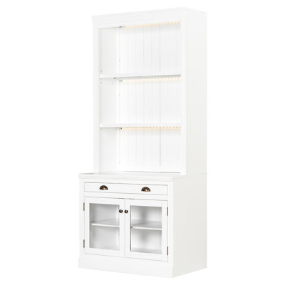 83.4" Tall White Bookcase With Led Lighting, 2 Glass Doors, 1 Drawer And 3 Open Shelves For Bedroom Setup Modern Rectangle Adjustable Shelving Home Office Decorating Needs