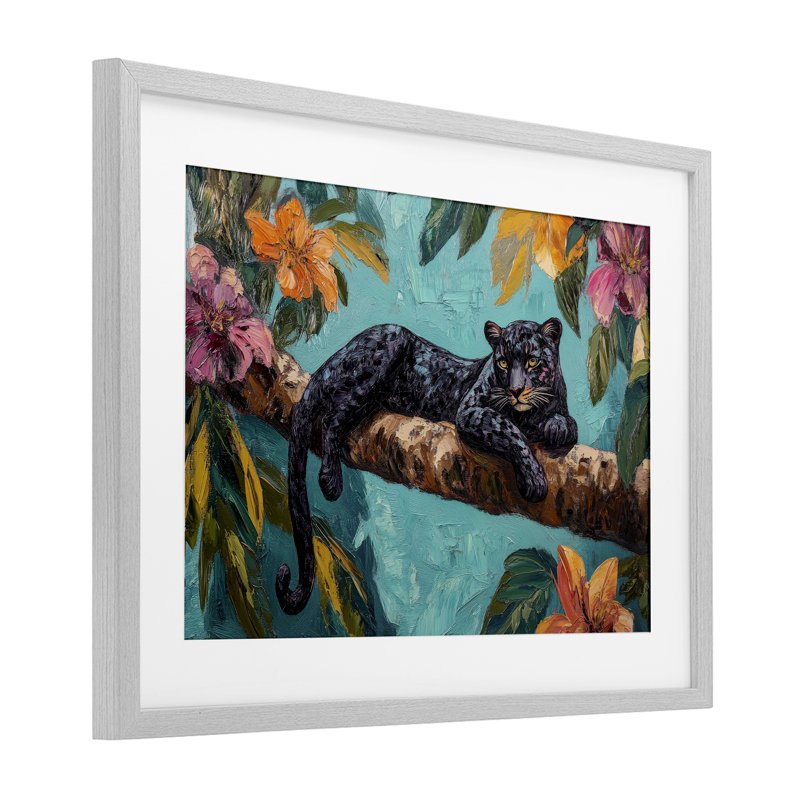 «Lazy Day Black Leopard», reproduction sous verre encadrée, design par Petal Prints Design, H 14 po x l 20 po