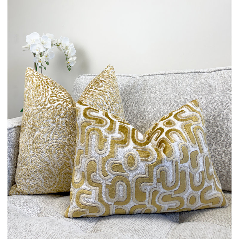 Housse de coussin en velours Retro Graphic, Doré, 14 x 20 po