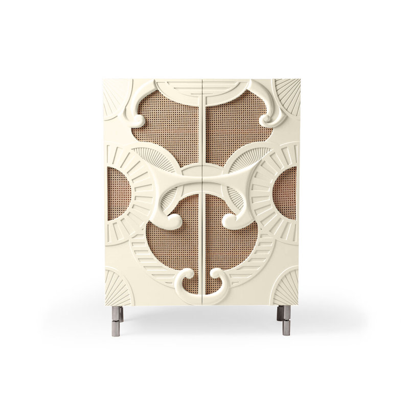 Traje De Luces 47'' Bar Cabinet, Ivory/Polished Nickel