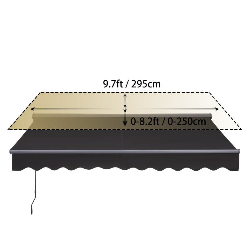 Canopee Manual Retractable Patio Awning with Protective Case 300g POLY, 5.91"H x 118.11"W x 98.43"D, Black