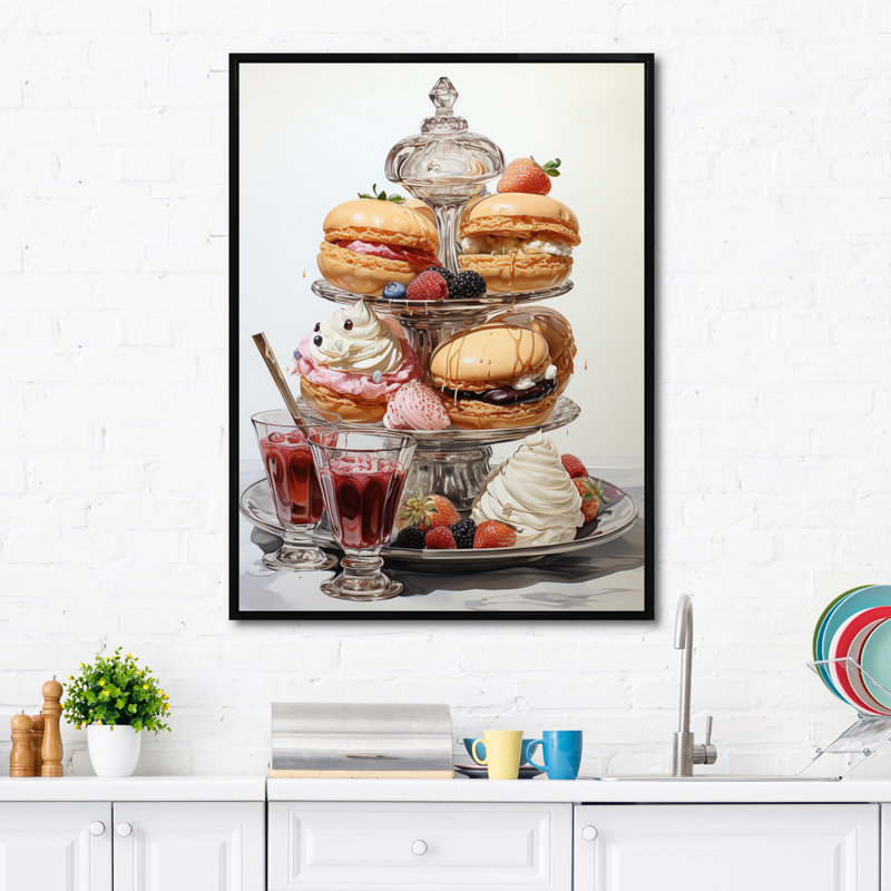 Food French Pastries II - Décoration murale aliments et boissons, H 32 po x l 16 po x P 1 po, Cadre flottant noir