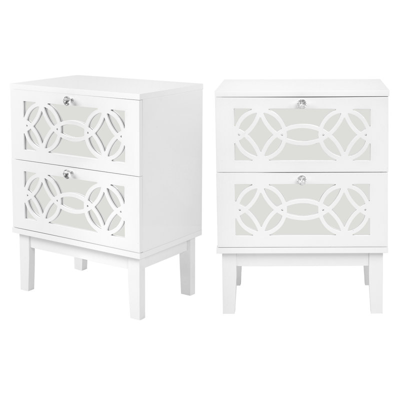 Table de chevet en bois manufacturé Balch, Blanc, Ensemble de 2