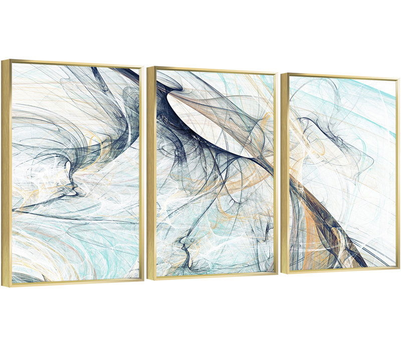 «Abstract Lines Wall Art», ensemble de 3 reproductions encadrées sur toile, H 16,3 po x l 36,3 po x P 1,65 po, Or