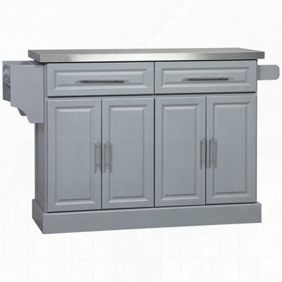 Rolling Kitchen Island with Storage Portable Kitchen Cart Stainless Steel Top 2 Drawers Spice Knife Towel Rack and Cabinets by Ebern Designs