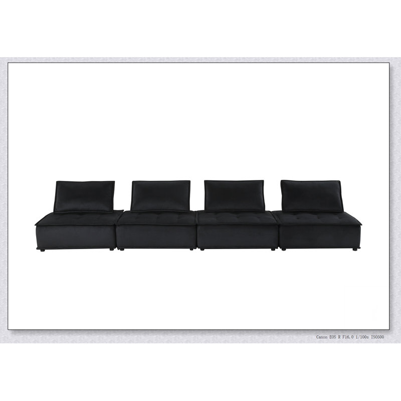 Anna Black Velvet 4 Pc Sectional Sofa