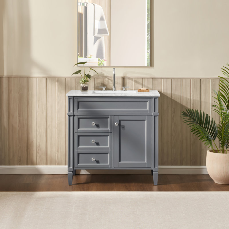 Alexxis 36" Single Sink Freestanding Bathroom Vanity with White Carrara Marble Top, Dark Gray