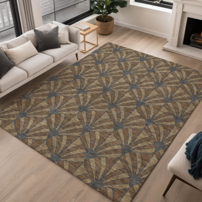 Tapis mid-century moderne lavable à la machine intérieur / extérieur Chantille ACN2426, Rectangulaire 8 pi x 10 pi