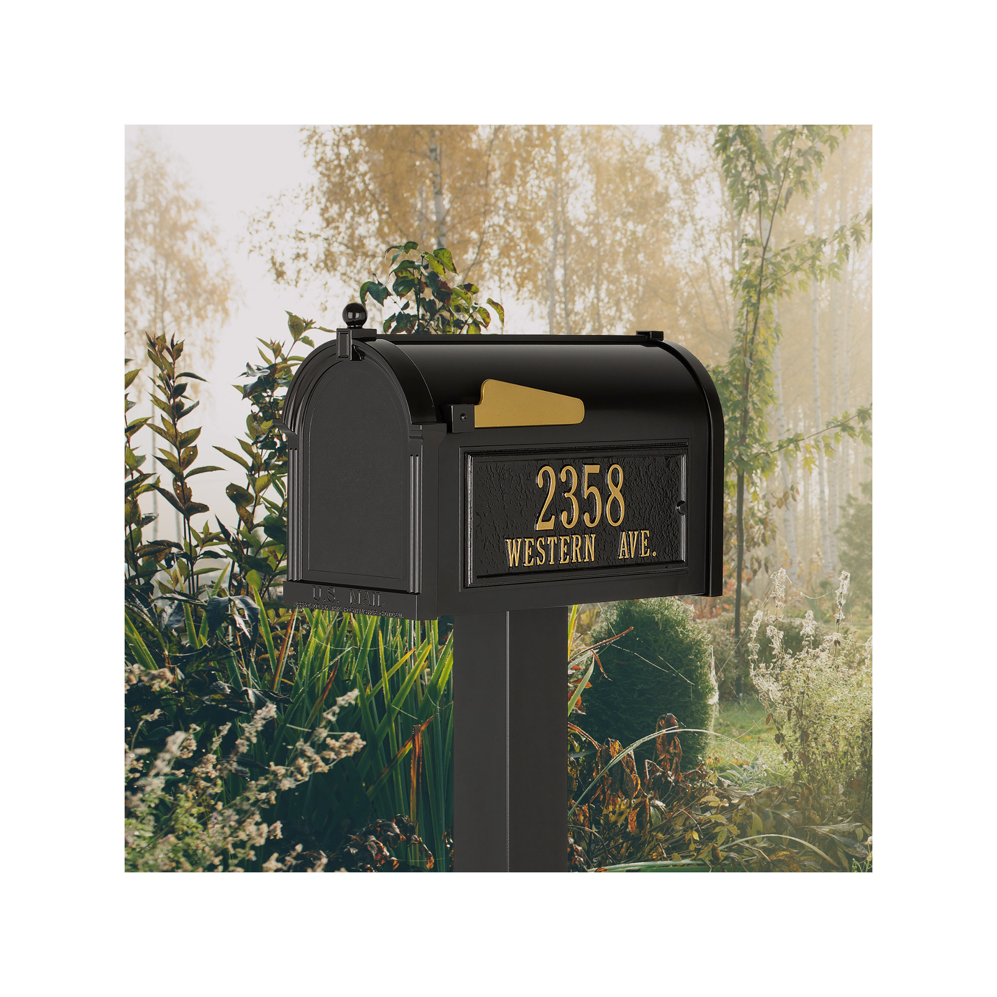 Premium Package Post Mounted Mailbox, Black, Yes