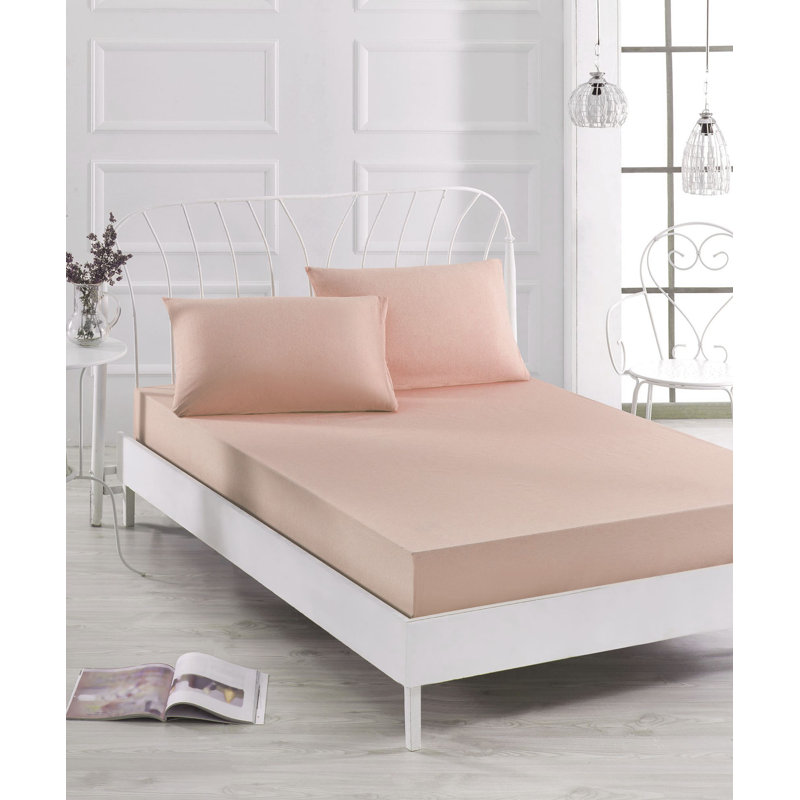 Ensemble de draps en mélange de coton 120 fils Heaba, 63 po x 79 po ‑ deux taies décoratives, Saumon