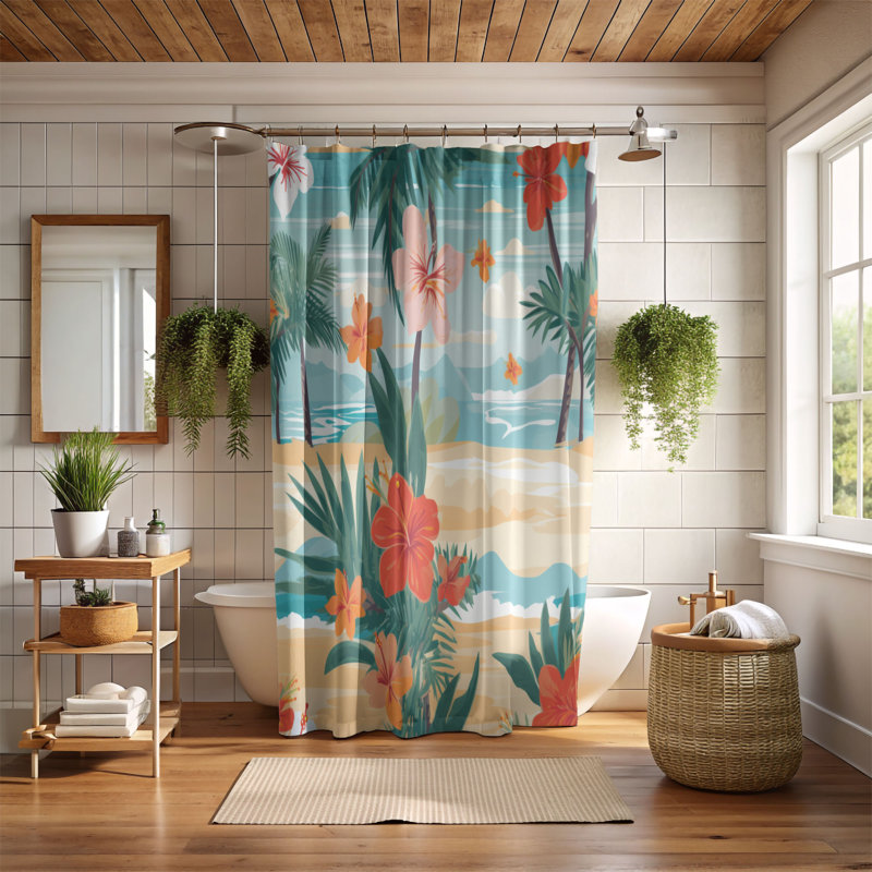 Plage - Rideau de douche Premium, H 74 po x l 71 po