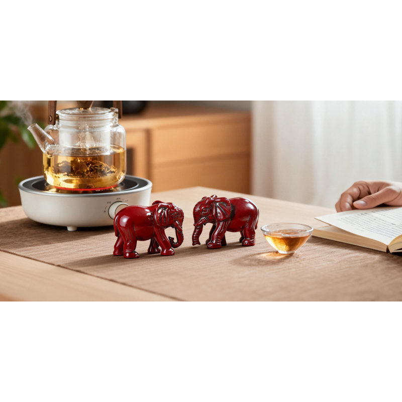 Red Feng Shui Elephant Statues, Trunk Up/Down Figurines for Wealth & Luck, Home Office Decor, Ideal Birthday Gift for Mom & Women
