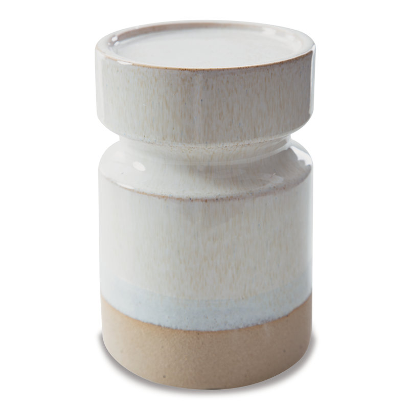 Beige and White Glazed Ceramic Candle Holders Set of 3