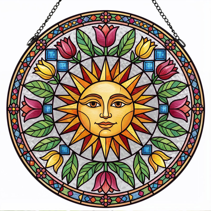 Panneau de vitrail Sun Face ， 7,8H, 7.8"H