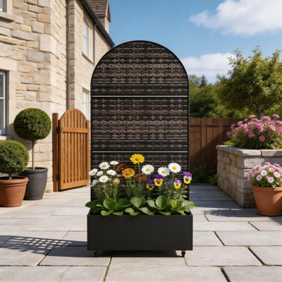 Oaklyn Woven Rattan Planter Box with Trellis and Wheels