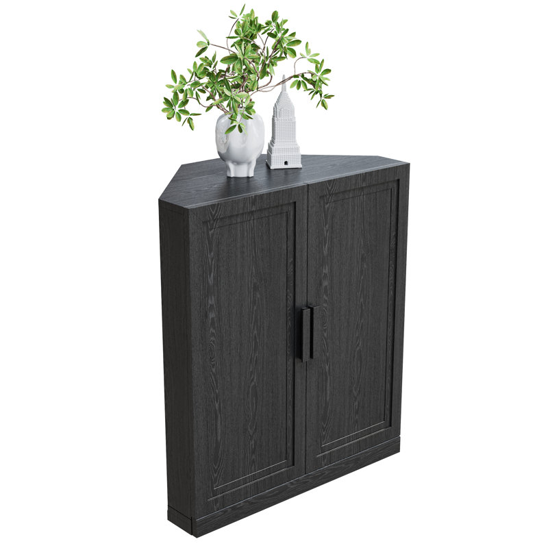 Lula Space-saving Corner Accent Cabinet With Adjustable Shelf, Black, 36" H x 31" W x 16" D