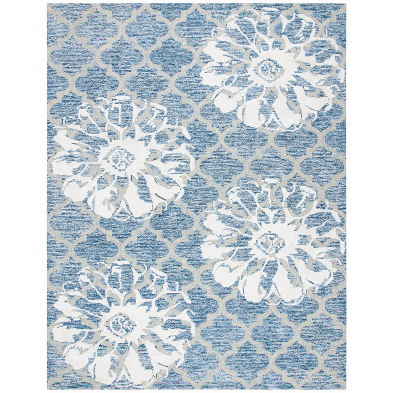 Tapis floral en laine touffeté à la main Ahoufe, Rectangle 8 pi x 10 pi