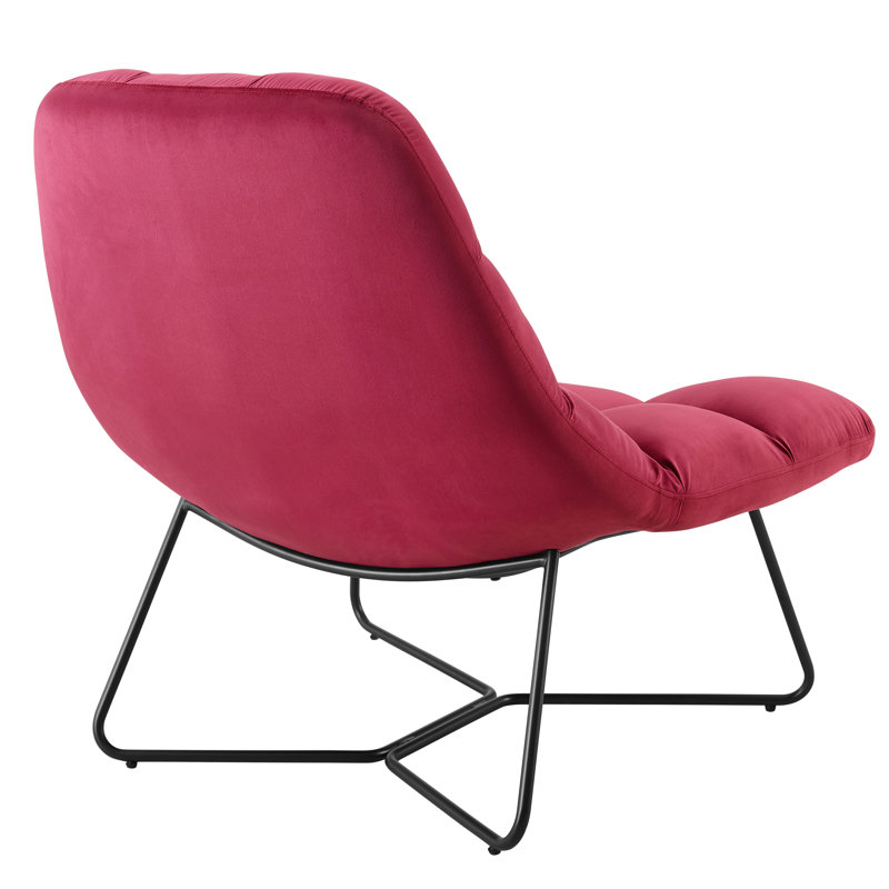 38.98" Wide Tufted Velvet Lounge Chair with Metal Sled Base, Black, Wine 