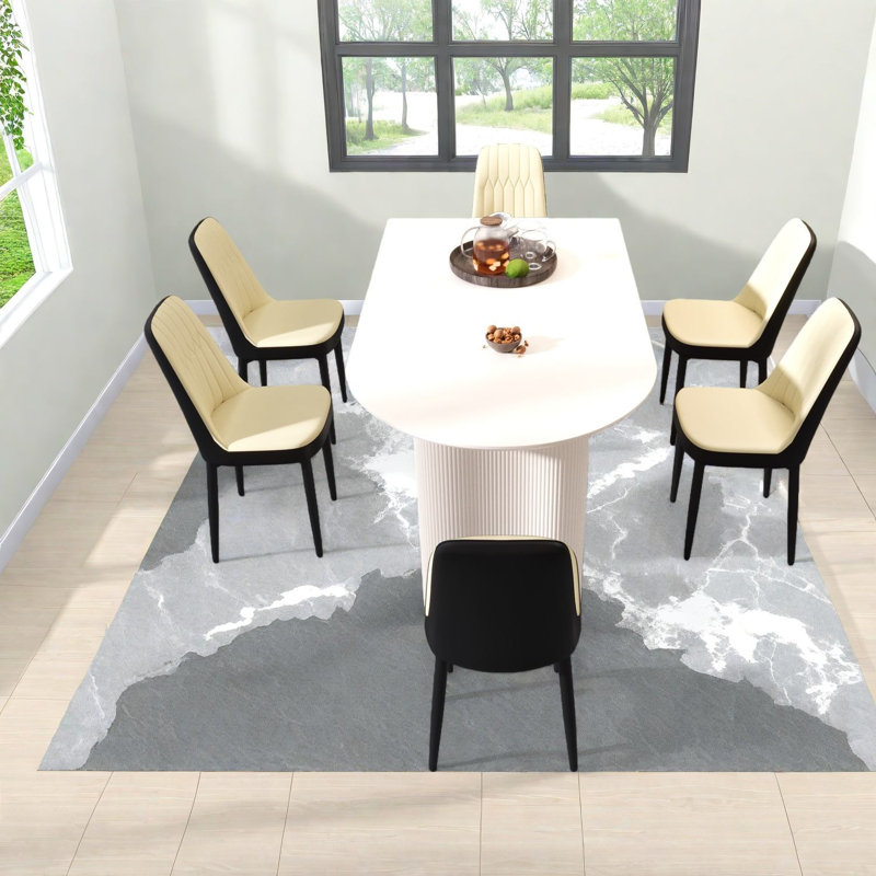 Ensembles de table de salle à manger en MDF crème moderne avec chaises en polyuréthane, idéal pour la maison et la cuisine