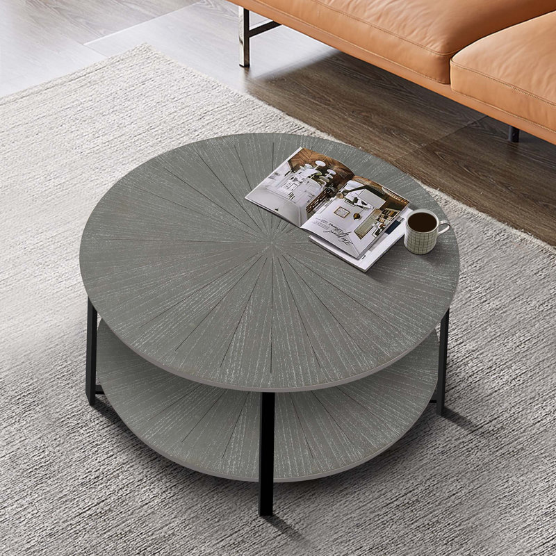 Table basse ronde avec rangement à 2 niveaux, table basse de salon, Gris