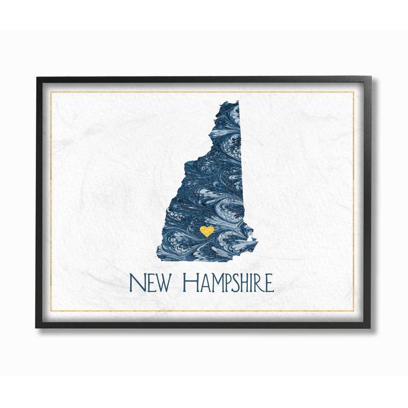«New Hampshire Minimal Blue Marbré Silhouette de papier» par Daphne Polselli, impression, H 11 po x l 14 po x P 1,5 po