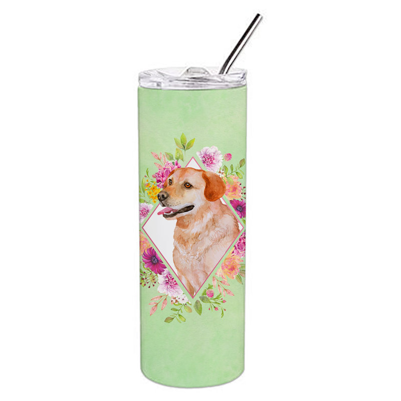 E23BF9F8391D466E9CA4F8DFEBD9A7DB de verre 20 oz à double paroi en acier inoxydable chiot, Labrador Retriever blond, Vert