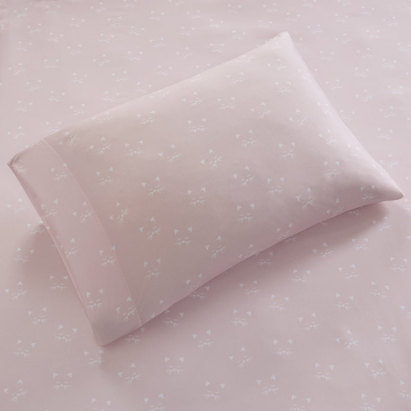 Queen Pink Microfiber Cat Print Sheet Set