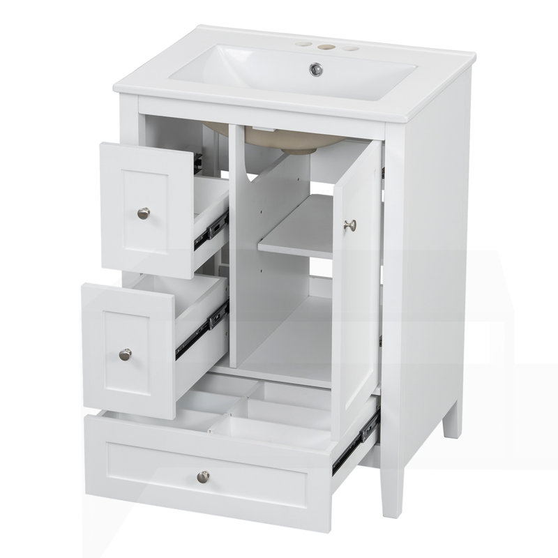 24" Bathroom Vanity with Storage, White