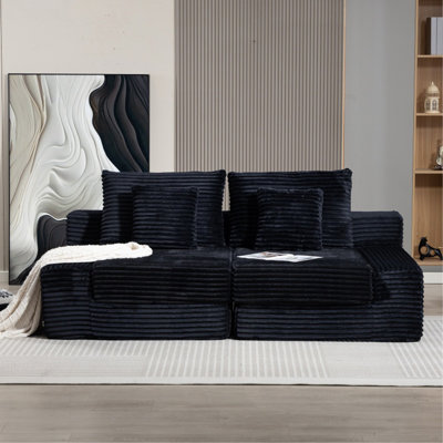 Méridienne double, canapé-lit moelleux en nuage, siège profond rembourré en tissu désossé avec nuage, aucun assemblage requis, canapé-lit en velours côtelé moderne pour le salon, lecture à gauche