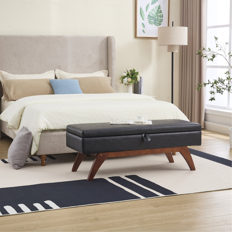 Tabouret de chevet relaxant avec base confortable en laine et en bois massif, Polyuréthane noir