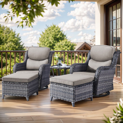 Smile Outdoor Patio PE Wicker 2-Person Seating Group With 5" Thickness Cushions And Ottomans