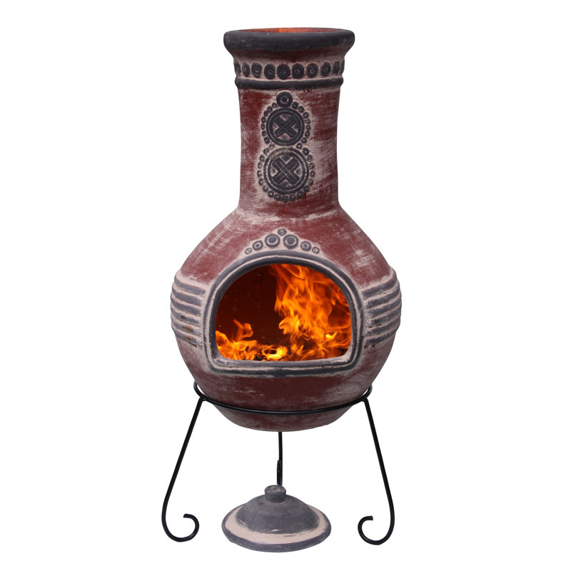 Azteca Round Clay Smokeless Chimnea, Red