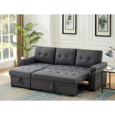 Canapé modulaire réversible en lin gris foncé de 84 po avec méridienne avec rangement Jardin