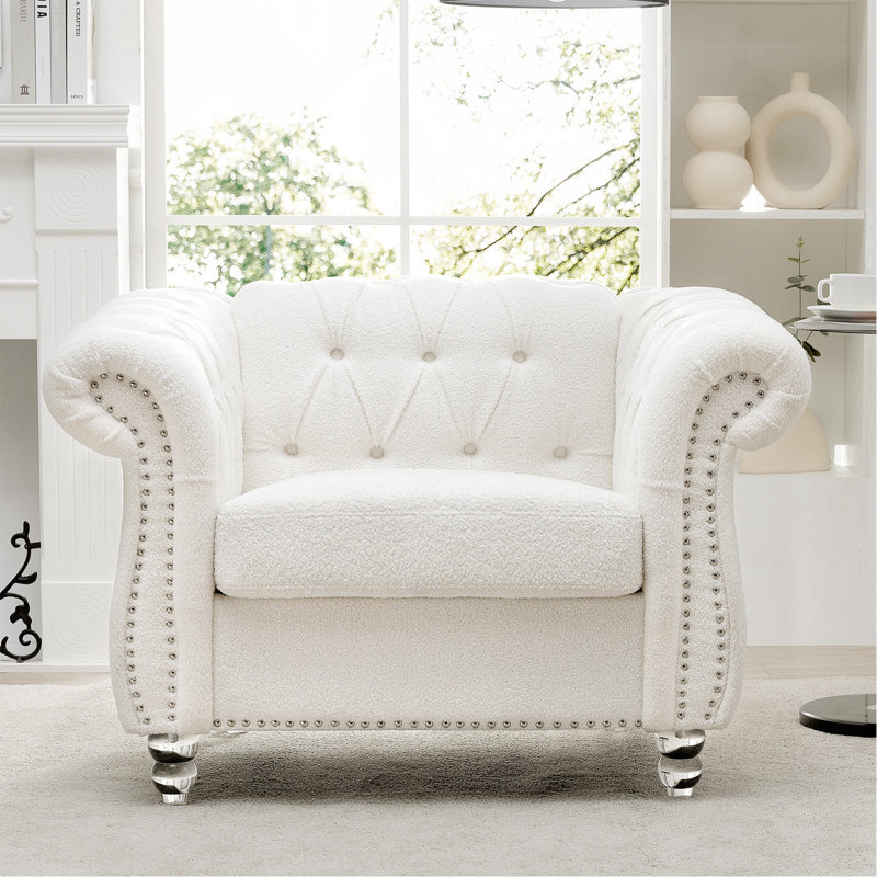 Sofa 1 place pour salon, Polyester blanc, Clear