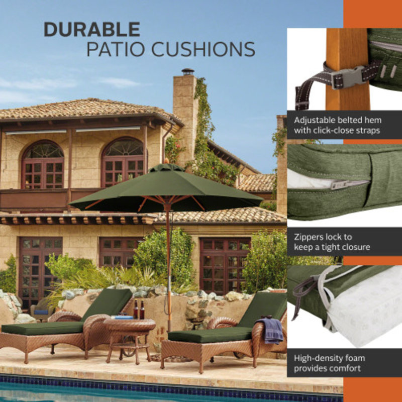 Ayvion Water-Resistant Patio Chais Lounge Cushion, 3" H x 26" W x 80" D, Heather Fern