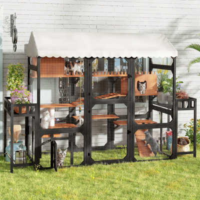 Large Outdoor Cat Enclosure Wooden Catio With 2 Plant Stands