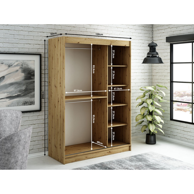 Liebwin 2 Door Manufactured Wood Wardrobe, 200cm H x 150cm W x 62cm D