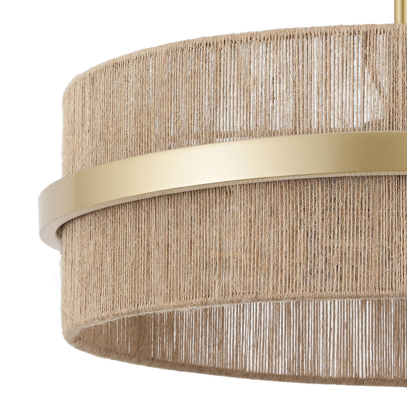 15.7" 3-Light Rope Drum Semi Flush Mount Ceiling Light, Gold, Brown