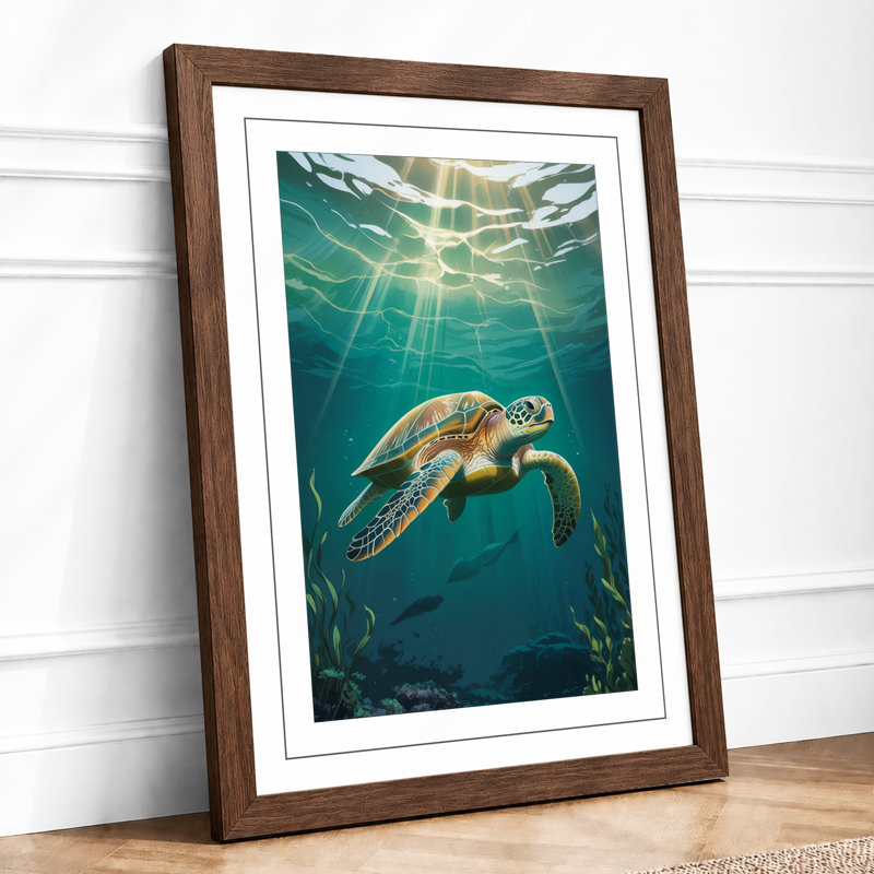 Turtle in Light Coastal - Framed Print, A2 - 59.4 x 42.0 cm, Walnut