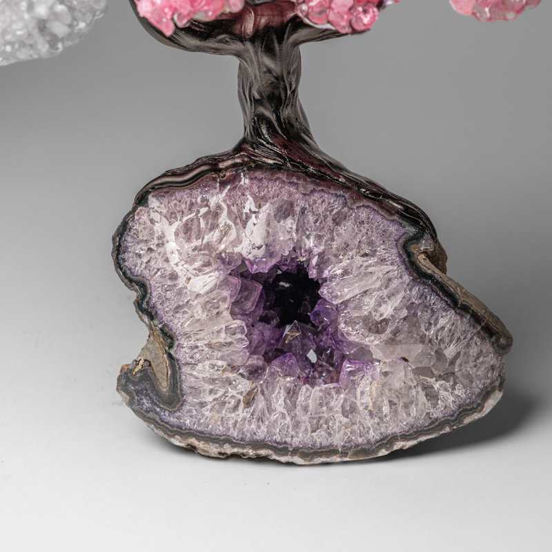Custom - Genuine Rose Quartz Clustered Gemstone Tree On Amethyst Geode Matrix (The Love Tree)