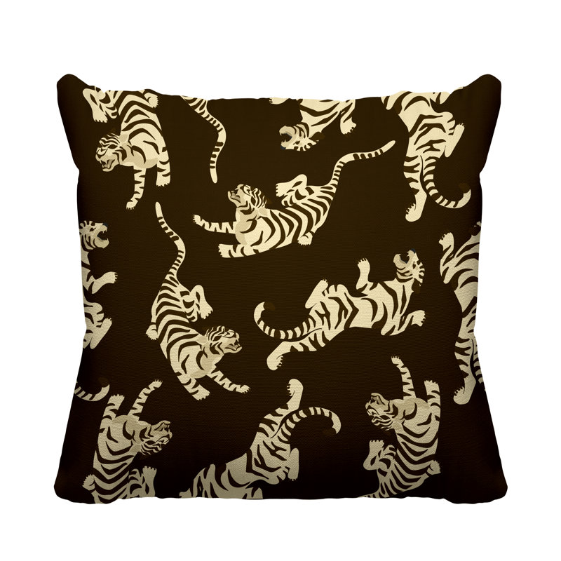Coussin décoratif intérieur / extérieur Tigger Boho Tiger, L 15 po x H 15 po, Brun