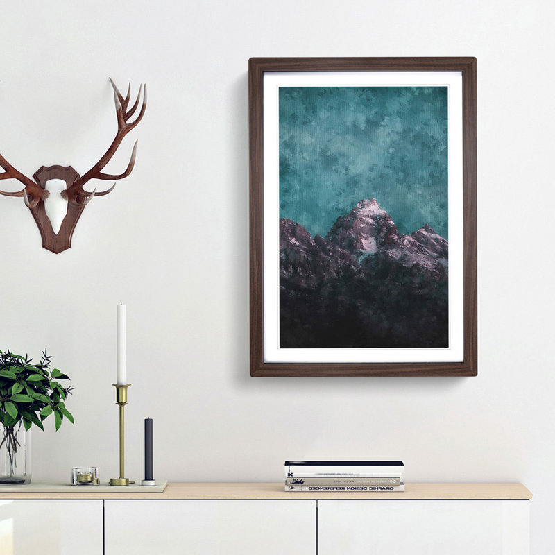 Mountain Peak in Wyoming - Picture Frame Painting Print, Walnut Framed, 63cm H x 45cm W x 2cm D