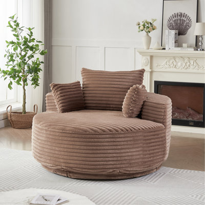 55''L Corduroy Foam Single Swivel Chair,Fluffy Modern Sleeper,360 Degree Swivel Chair for Living Room,Bedroom,Lounge and Projection Room