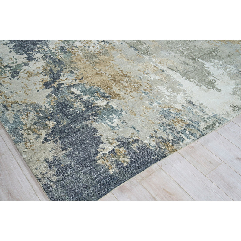Rectangle Cosmo Abstract Hand-Knotted WoolBamboo Slat/Seagrass Area Rug in Multicolor, Rectangle 9' x 12'