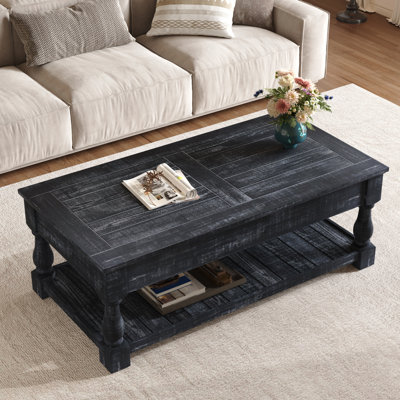 Table basse à plateau relevable rétro avec rangement pour le salon, le compartiment caché et la tablette inférieure