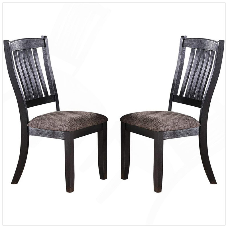 Ensemble de 2 chaises d'appoint en bois foncé avec dossier au design unique et siège rembourré en tissu Dark Coffee Classic