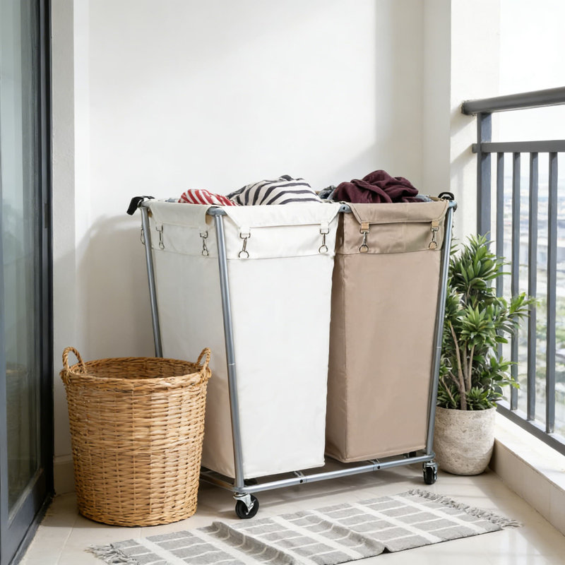Commercial Heavy Duty Laundry Cart With Wheels, 280L Large Rolling Laundry Sorter With 2 Removable Bags, Steel Frame And Lockable Casters For Laundry Room, Hotel, And Home Use