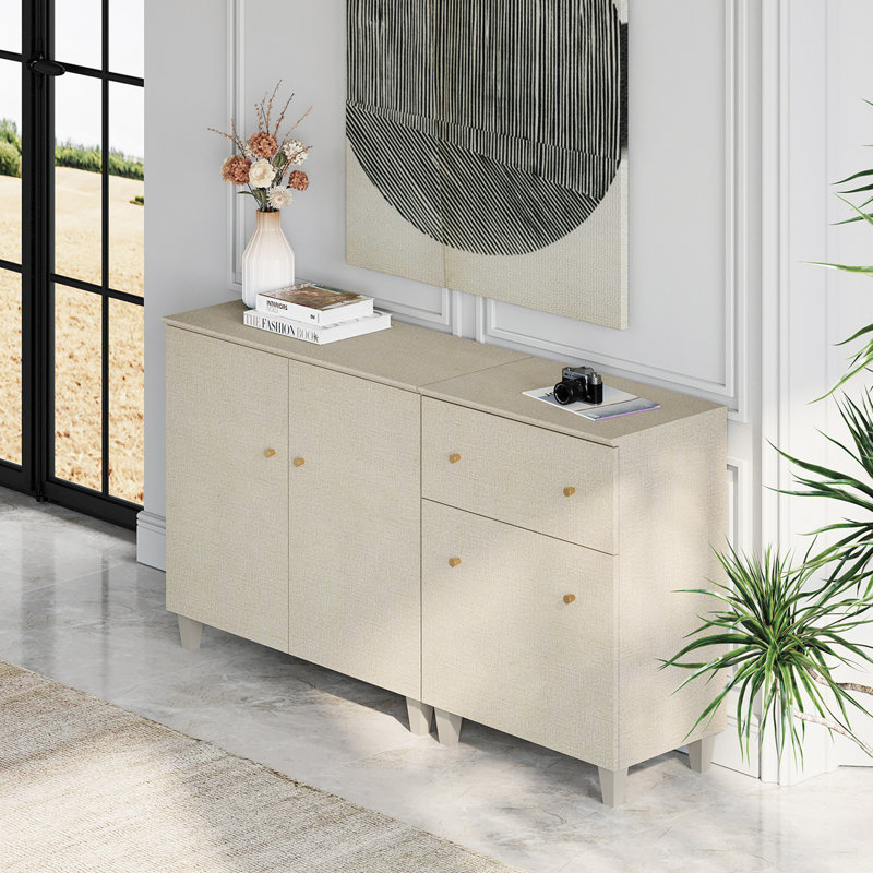 Buffet 2 en 1 avec portes et tiroir, 59 po, Beige